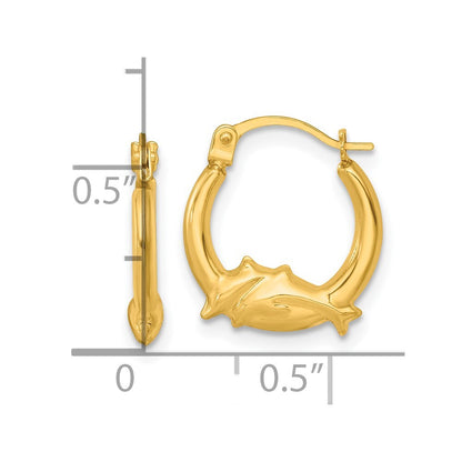 14k Yellow Gold Polished Dolphins Hoop Earrings Gift for Women