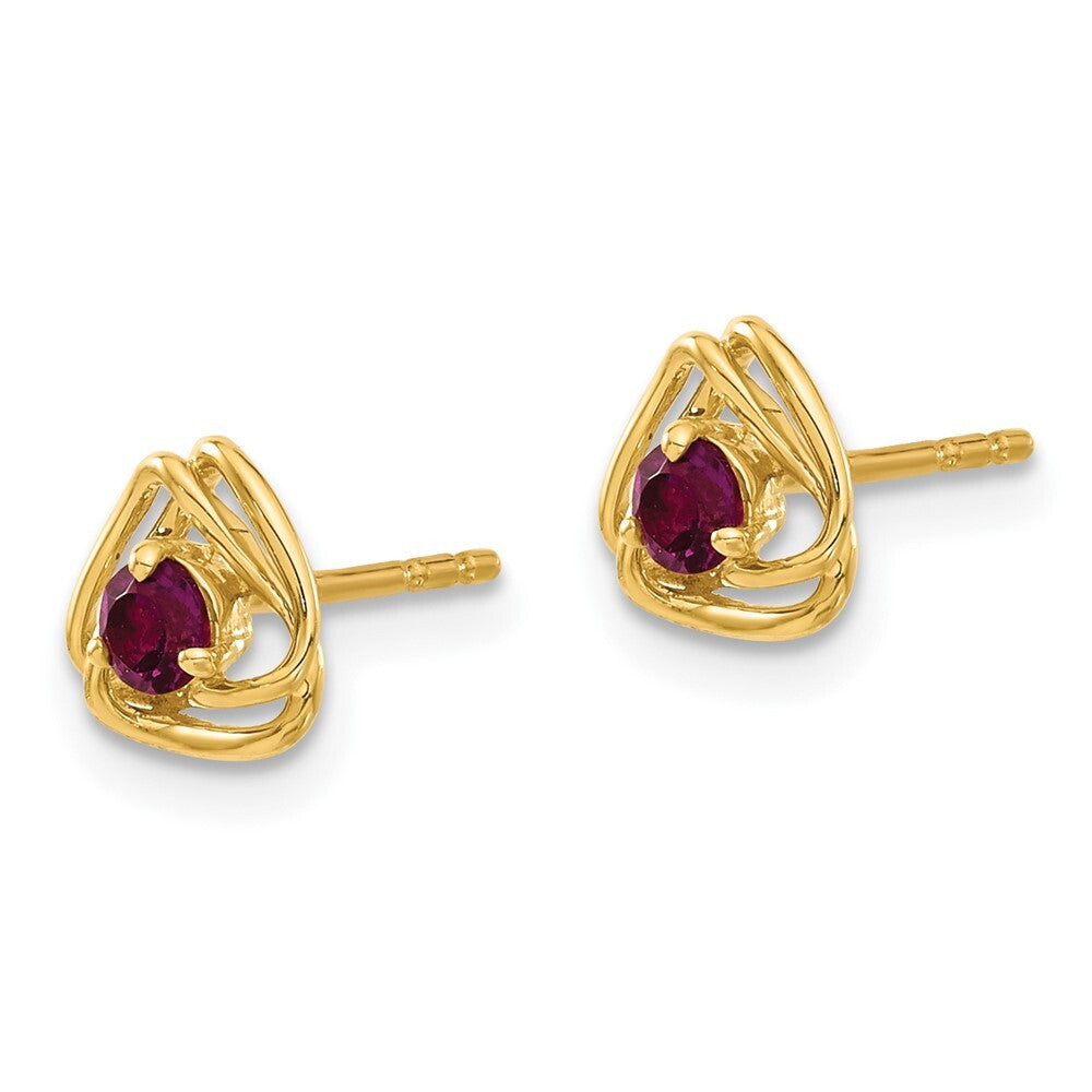 14k Yellow Gold Rhodolite Garnet Stud Earrings Gift for Women