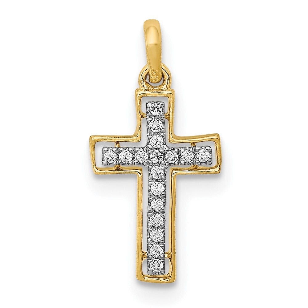14k Yellow Gold and Rhodium 1/20ct. Diamond Cross Pendant for Women