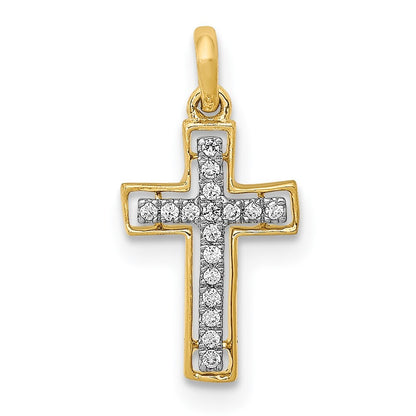 14k Yellow Gold and Rhodium 1/20ct. Diamond Cross Pendant for Women