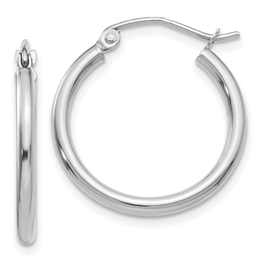14k White Gold Polished 2x20mm Lightweight Tube Hoop Earrings Gift for Women