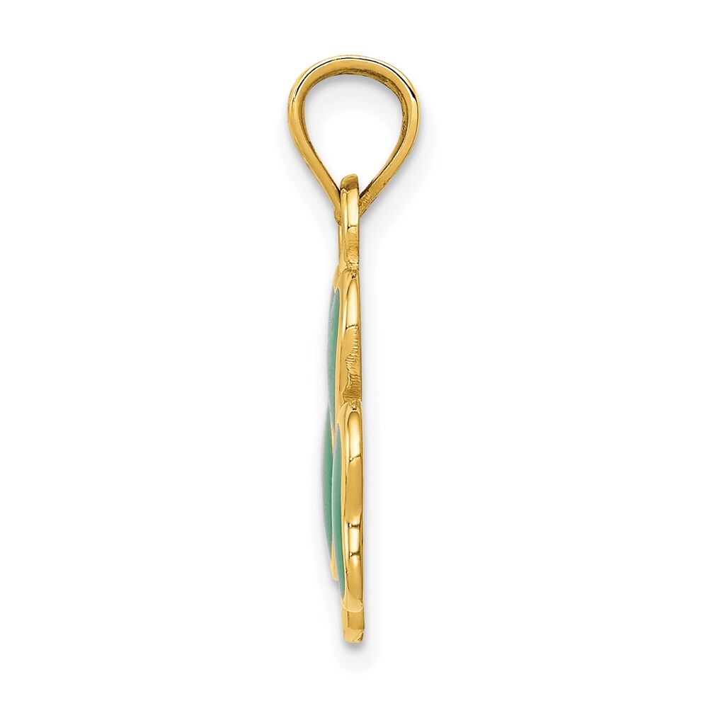 14k Yellow Gold Enameled 3 Leaf Clover Pendant for Women
