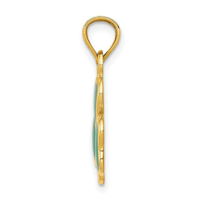 14k Yellow Gold Enameled 3 Leaf Clover Pendant for Women