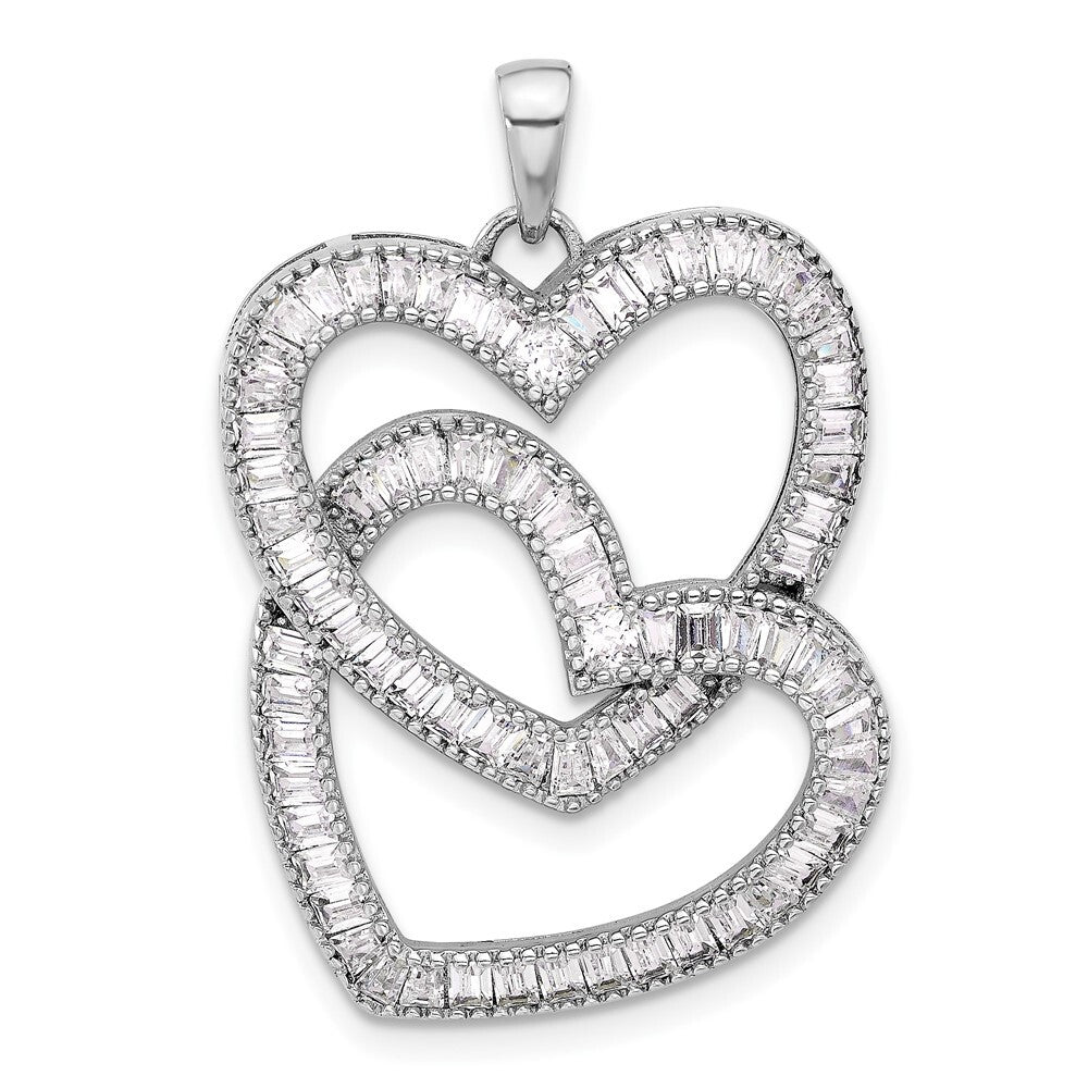 Sterling Silver Rhodium-plated Intertwined Cubic Zirconia Hearts Pendant