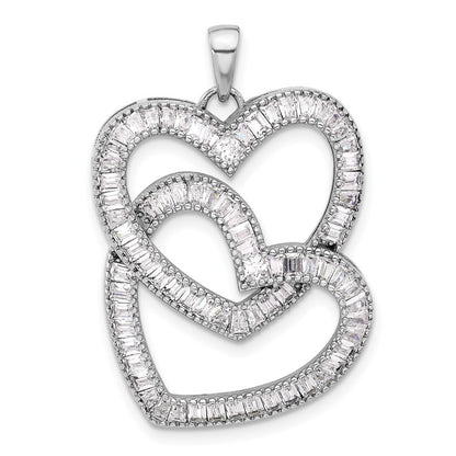 Sterling Silver Rhodium-plated Intertwined Cubic Zirconia Hearts Pendant