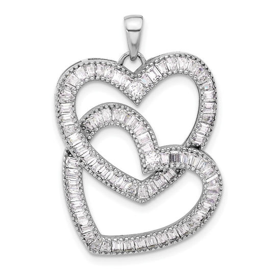 Sterling Silver Rhodium-plated Intertwined Cubic Zirconia Hearts Pendant