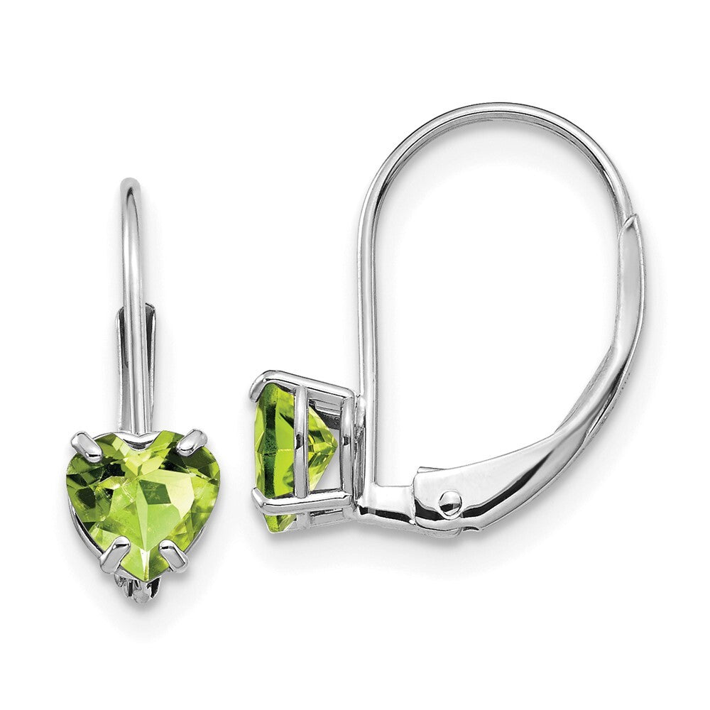 14k White Gold 5mm Heart Peridot Leverback Earrings Gift for Women