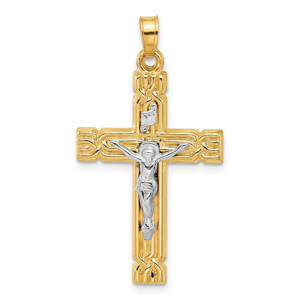 14k Two-tone Gold Hollow INRI Crucifix Pendent for Women