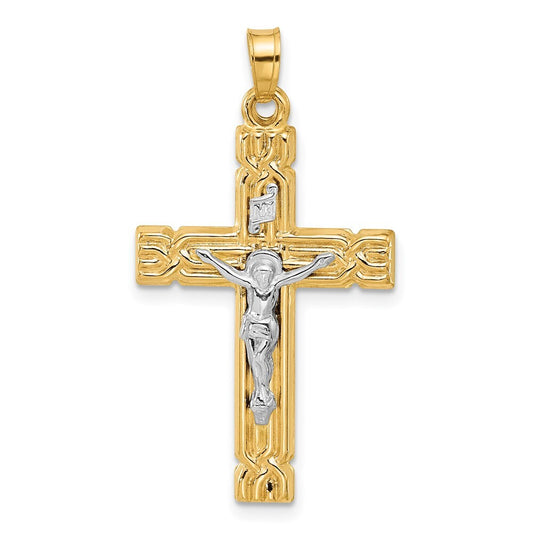 14k Two-tone Gold Hollow INRI Crucifix Pendent for Women