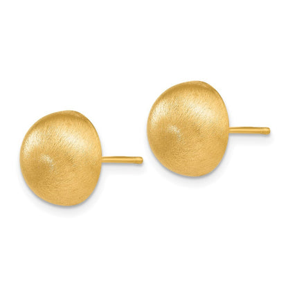 14k Yellow Gold Hollow Satin 10.50mm Half Ball Stud Earrings Gift for Women