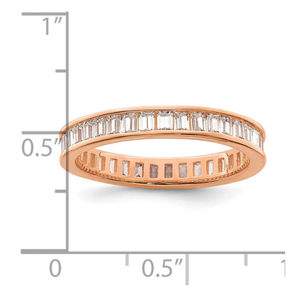 Sterling Silver Polished Rose-tone Channel Set CZ Band Size 6