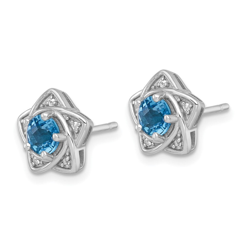 Sterling Silver Polished Round Light Swiss Blue and Topaz Star Earrings