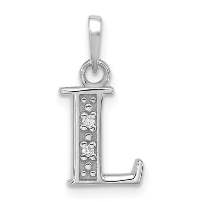 14k White Gold Diamond Letter L Initial Pendant