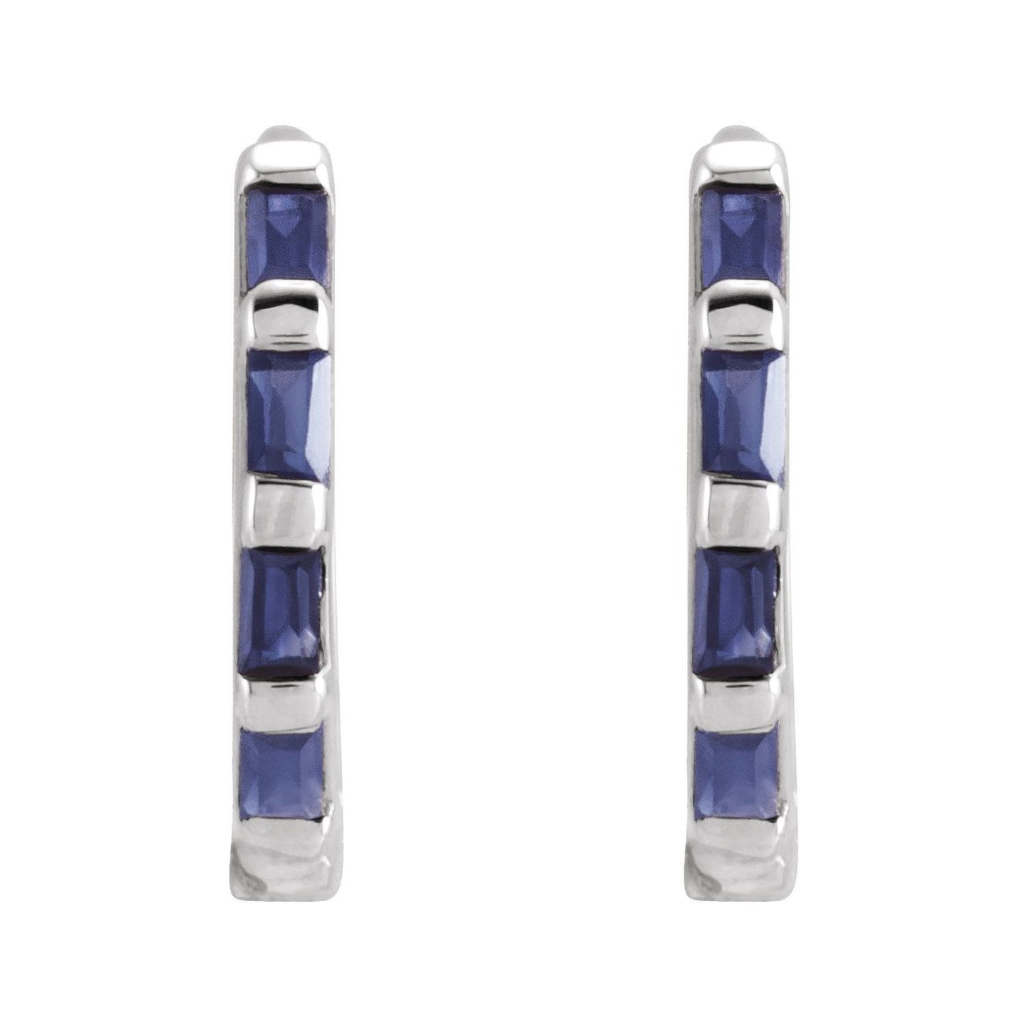 14k White Gold Natural Blue Sapphire Huggie Stud Earrings Fine Jewelry for Women