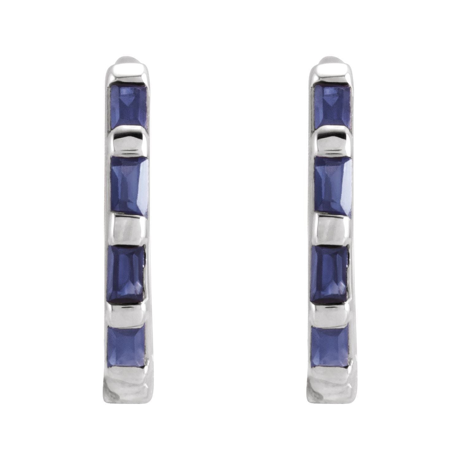 14k White Gold Natural Blue Sapphire Huggie Stud Earrings Fine Jewelry for Women