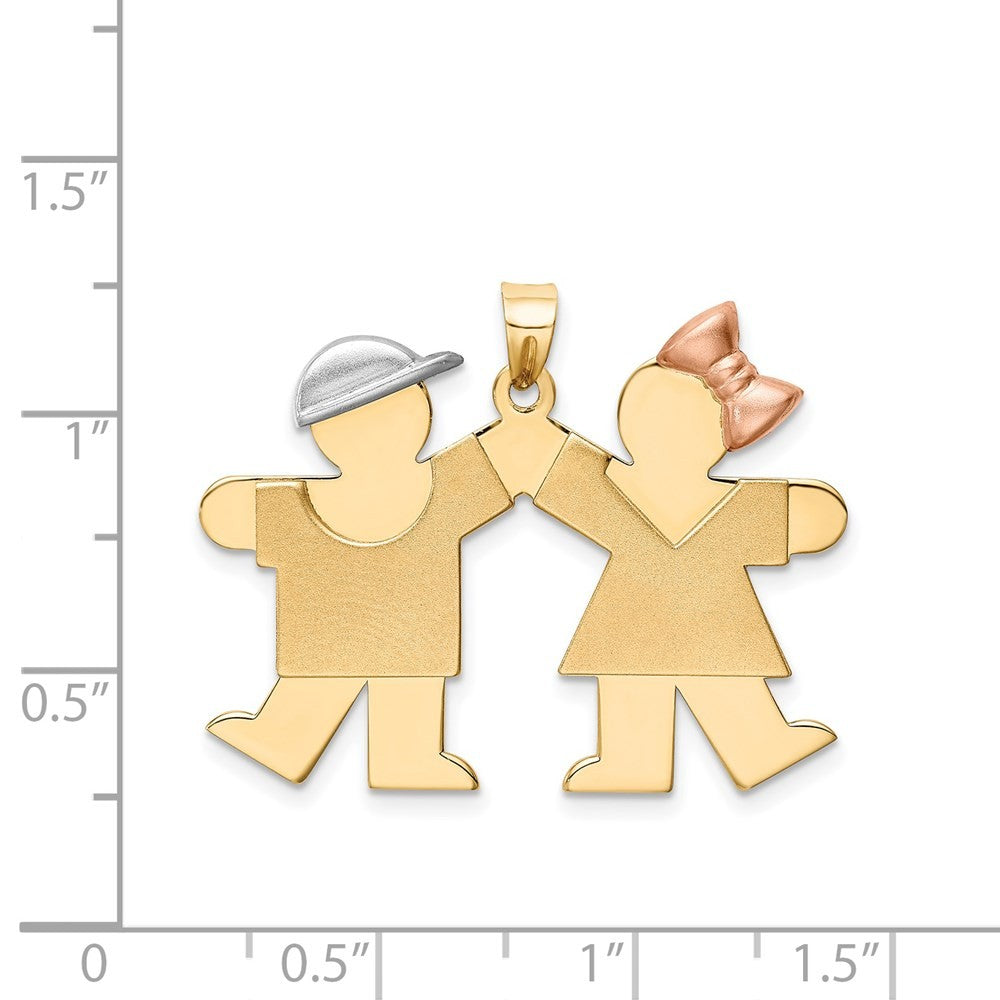 14k Tri-Color Gold Large Boy on Left and Girl on Right Engravable Charm
