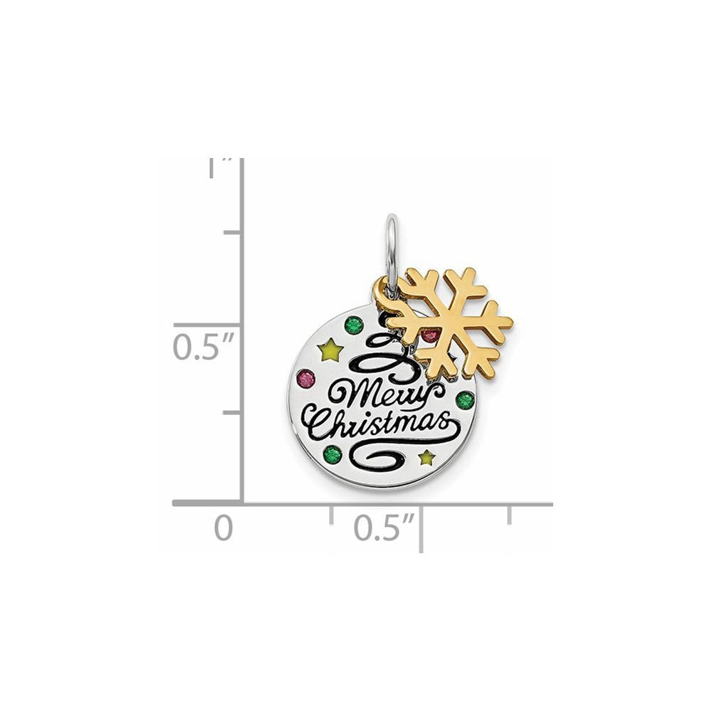 Sterling Silver Gold Tone Enamel Cubic Zirconia Christmas Pendant