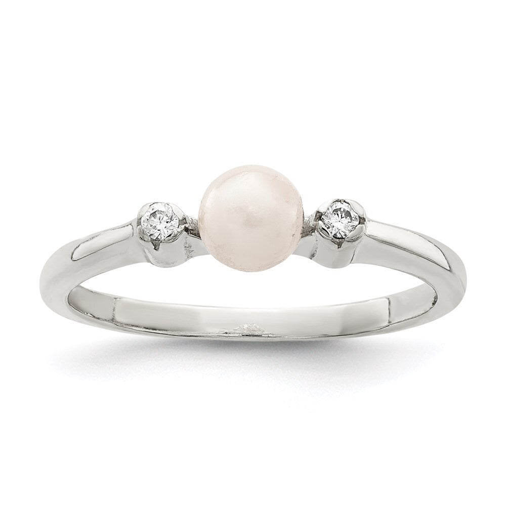 Sterling Silver Cubic Zirconia Imitation Pearl Ring Size 6