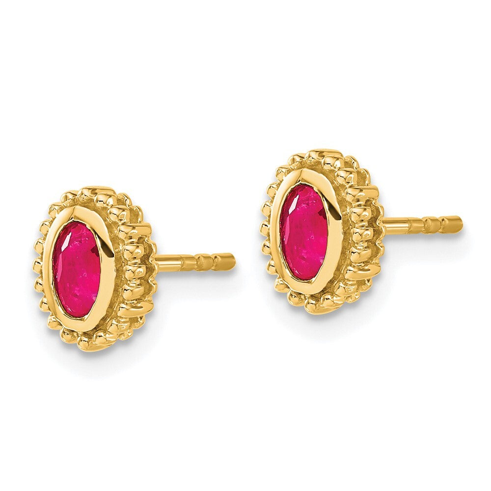 14k Yellow Gold Oval Ruby Stud Earrings