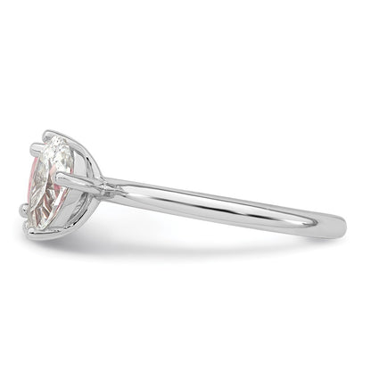 Sterling Silver Rhodium-plated  Heart Pink and Pear-shaped White CZ Size 7 Ring