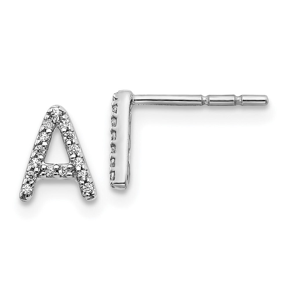 14k White Gold Diamond Initial A Stud Earrings Gift for Women