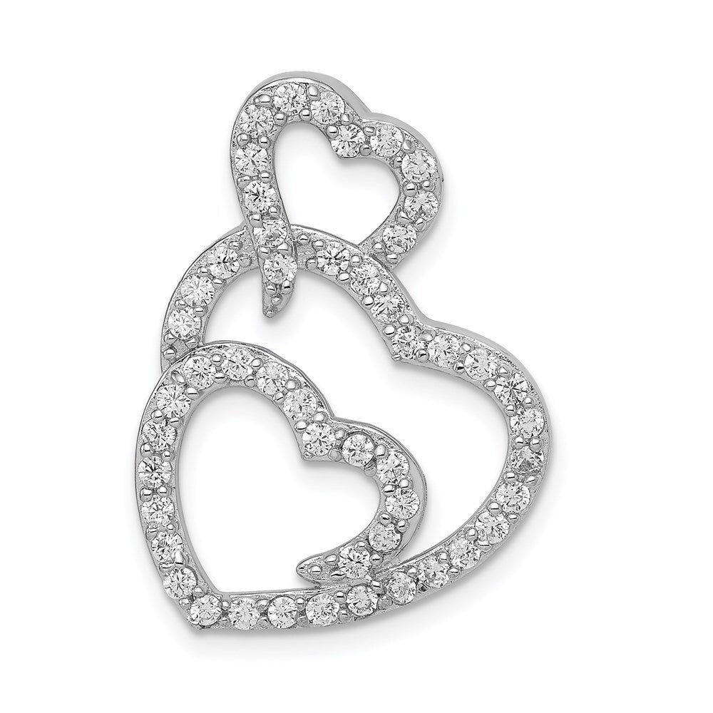 Sterling Silver Rhodium-plated Multi Hearts Clear Cubic Zirconia Slide Pendant
