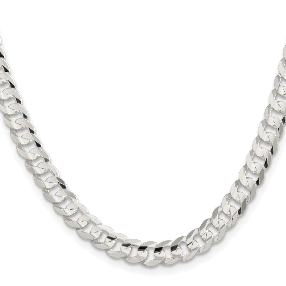 Sterling Silver Rhodium-plated 6.75mm Concave Beveled Curb Chain Necklace