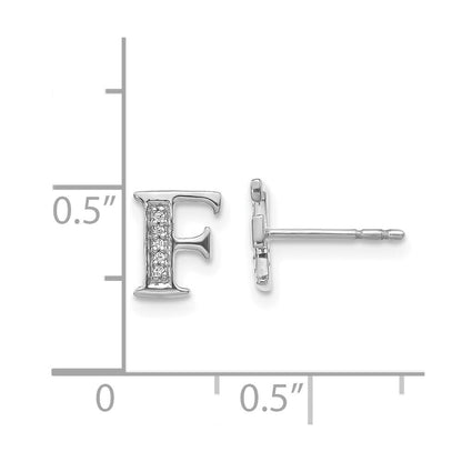 14k White Gold Diamond Initial F Stud Earrings Gift for Women