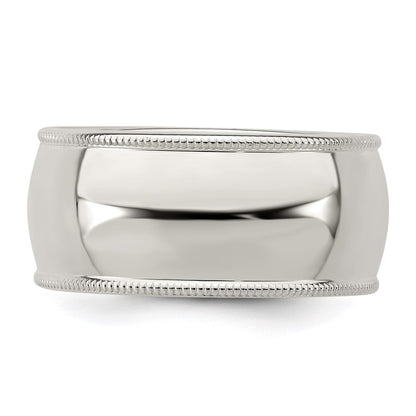 Sterling Silver 9mm Half Round Milgrain Size 10 Band Ring