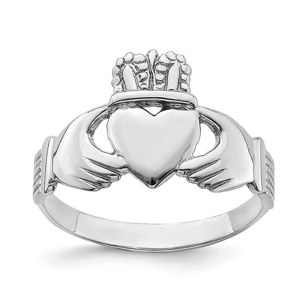 14k White Gold Polished Claddagh Ring Size 7