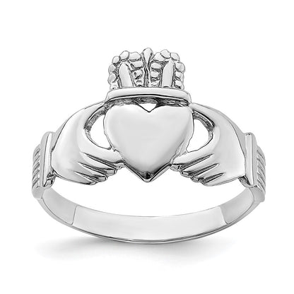 14k White Gold Polished Claddagh Ring Size 7