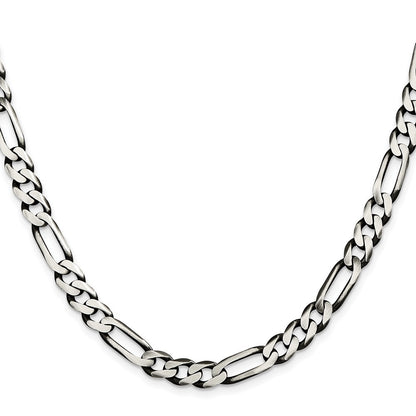 Sterling Silver Antiqued 7.5mm Figaro Chain Necklace