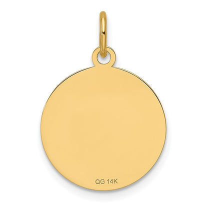 14k Yellow Gold Plain .013 Gauge Engravable Round Disc Charm Pendant for Women