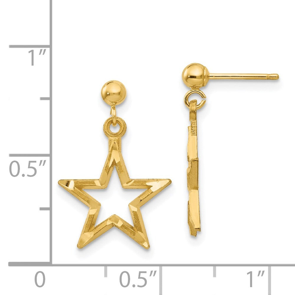 14k Yellow Gold Polished & Diamond-Cut Star Dangle Earrings