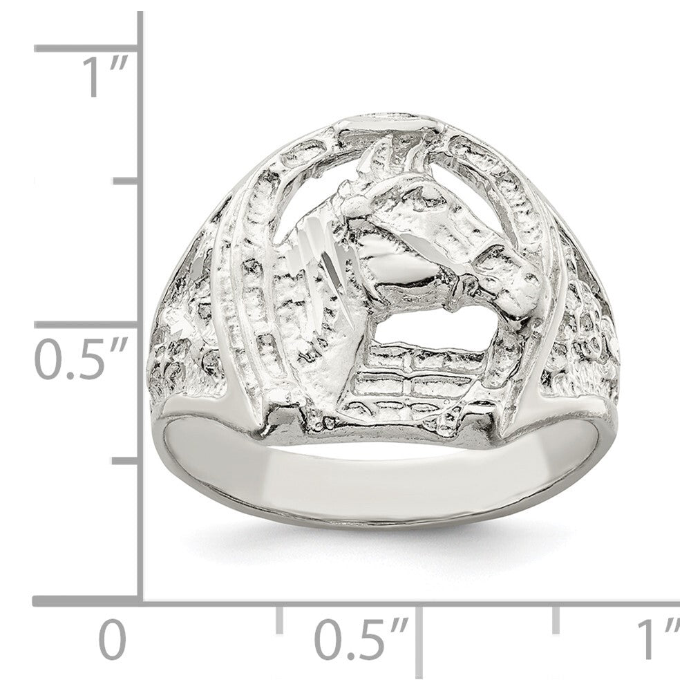 Sterling Silver Horseshoe with Horse Head Ring Size 10