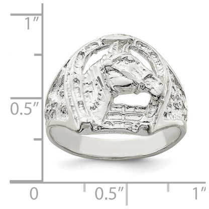 Sterling Silver Horseshoe with Horse Head Ring Size 10