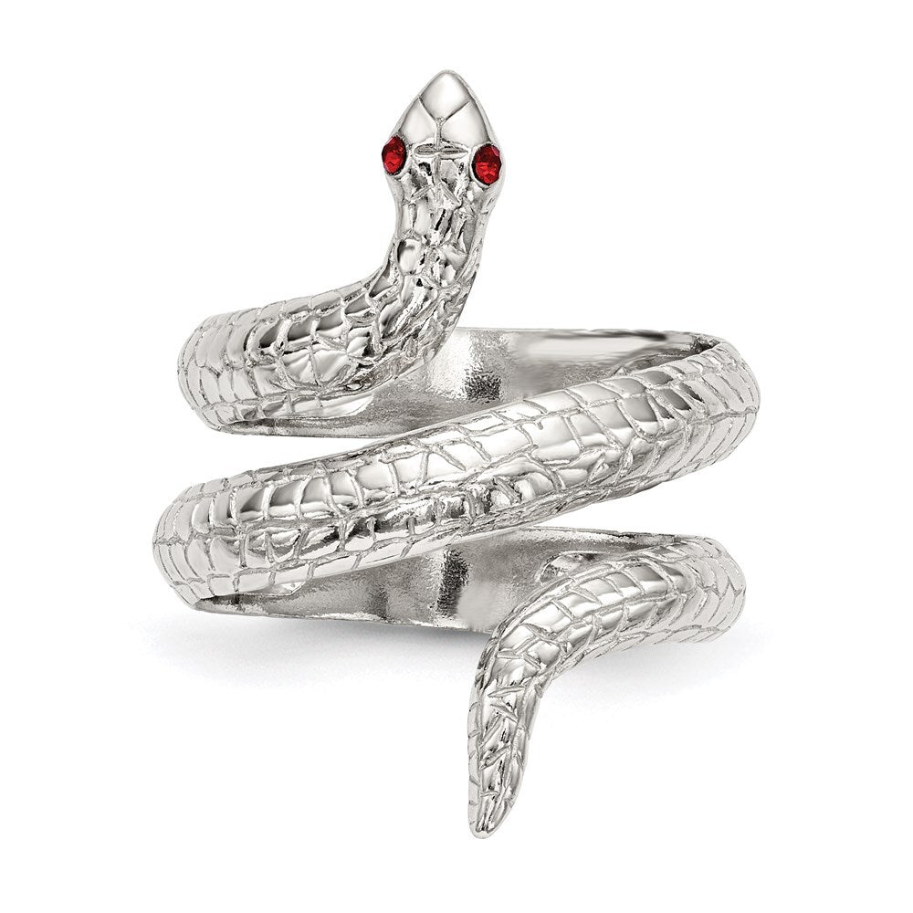 Sterling Silver Red Eye Crystal Snake Ring Size 6
