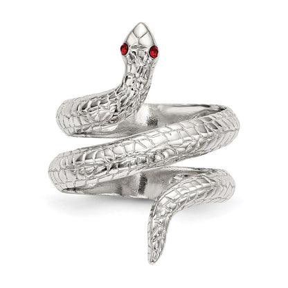 Sterling Silver Red Eye Crystal Snake Ring Size 6