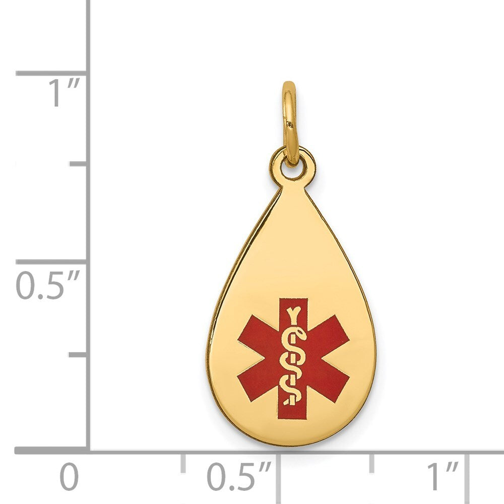 14k Yellow Gold Red Enamel Medical Jewelry Pendant for Women