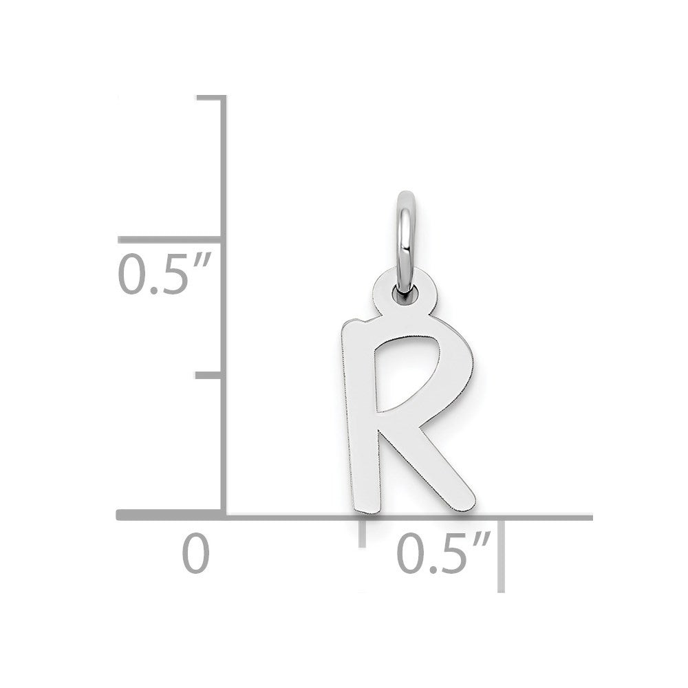 14k White Gold Small Slanted Block Letter R Initial Charm Pendant