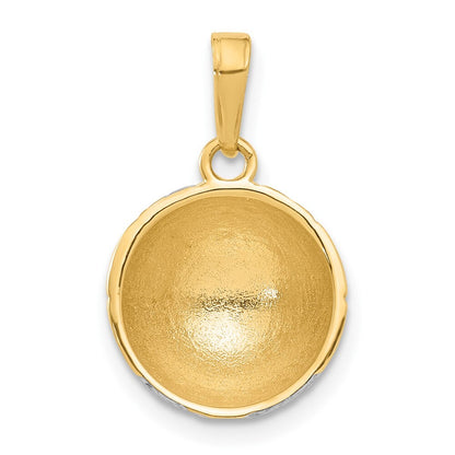 14k Yellow Gold and White Rhodium Diamond-Cut Soccer Ball Pendant for Women