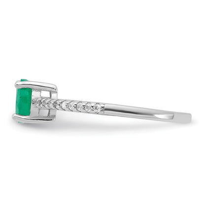 Sterling Silver Rh-plated-plated 1.0EM Emerald and .12WT White Topaz Ring Size 8