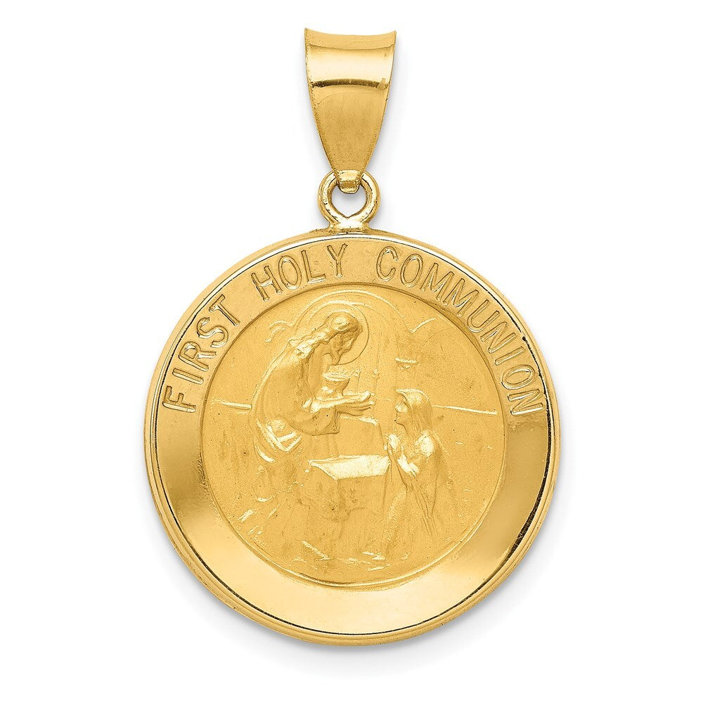 14k Yellow Gold Polished/Satin First Holy Communion Medal Hollow Pendant