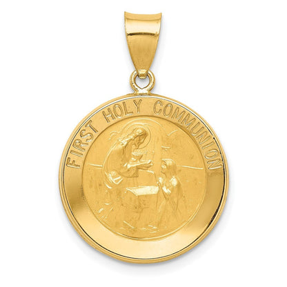 14k Yellow Gold Polished/Satin First Holy Communion Medal Hollow Pendant