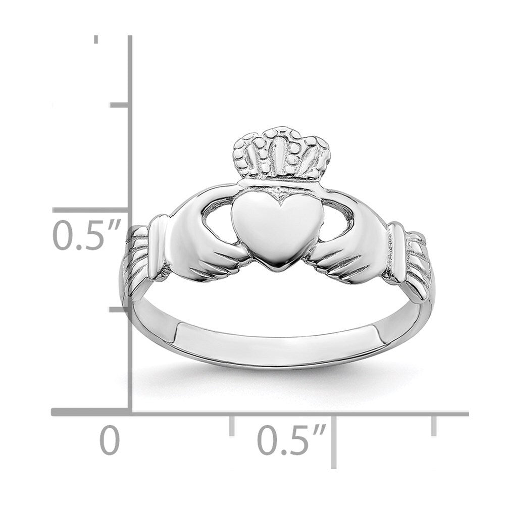 14k White Gold Polished Claddagh Ring Size 7