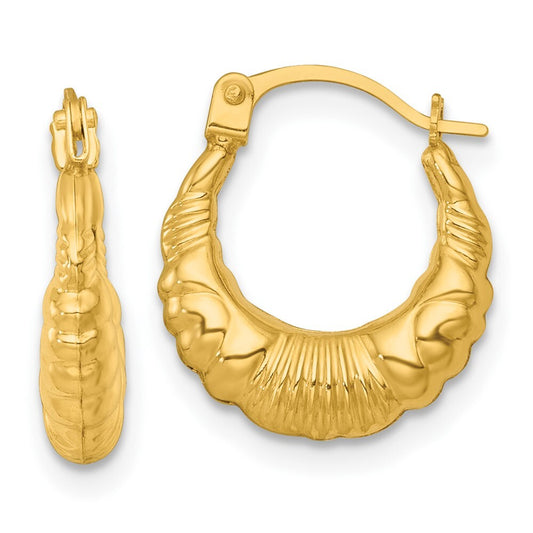 14k Yellow Gold Polished Fancy Hoop Earrings Gift for Women