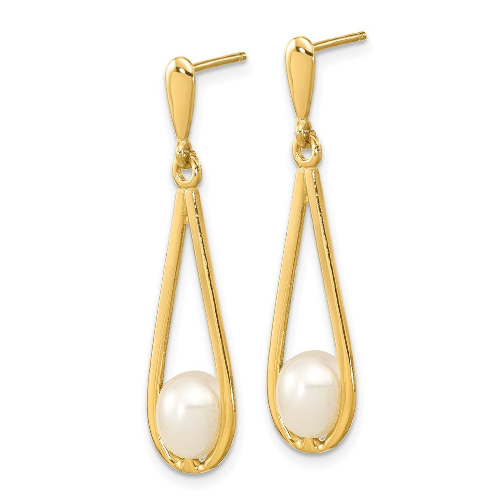 14k Yellow Gold 5-6mm White Rice Freshwater Cultured Pearl Dangle Earrings