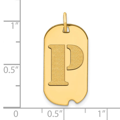 14k Yellow Gold Polished Letter P Initial Dog Tag Pendant for Women