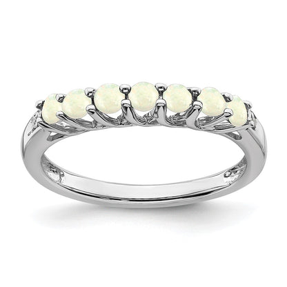 Sterling Silver Rhodium-plated Created Opal and Diamond Ring Size 8