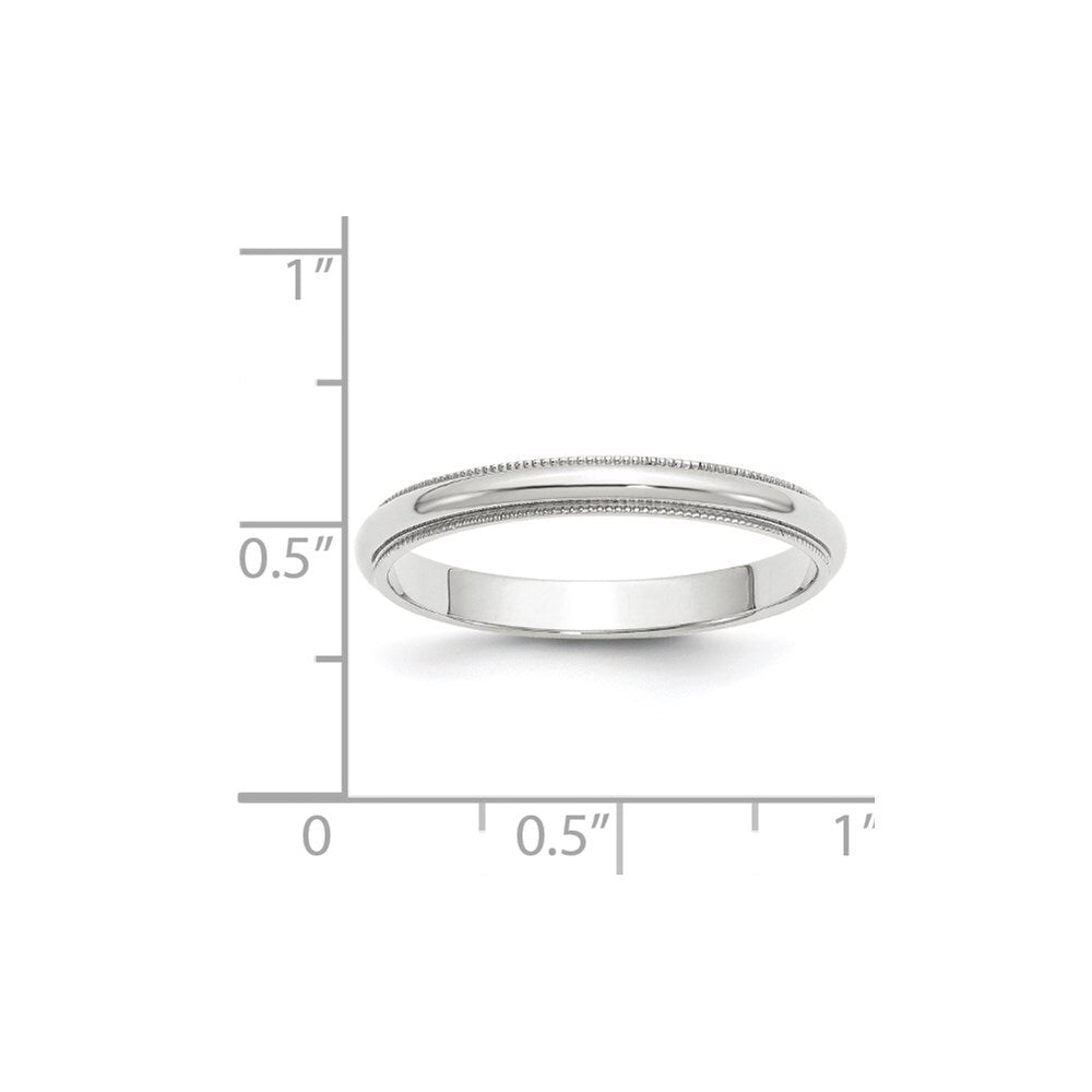 14k White Gold 3mm Milgrain Half Round Wedding Band Size 6